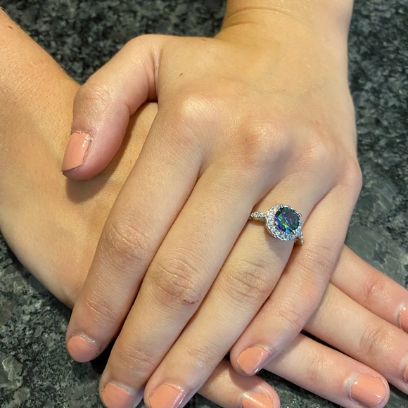 Sterling Silver Rainbow Topaz Cz & Clear Cz Ring - Picture 8 of 15